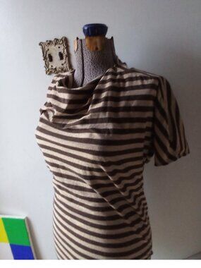 Striped Cowl Neck Tunic Dress Stretch Knit Chic Casual Sharon Dawn One-of-a-kind